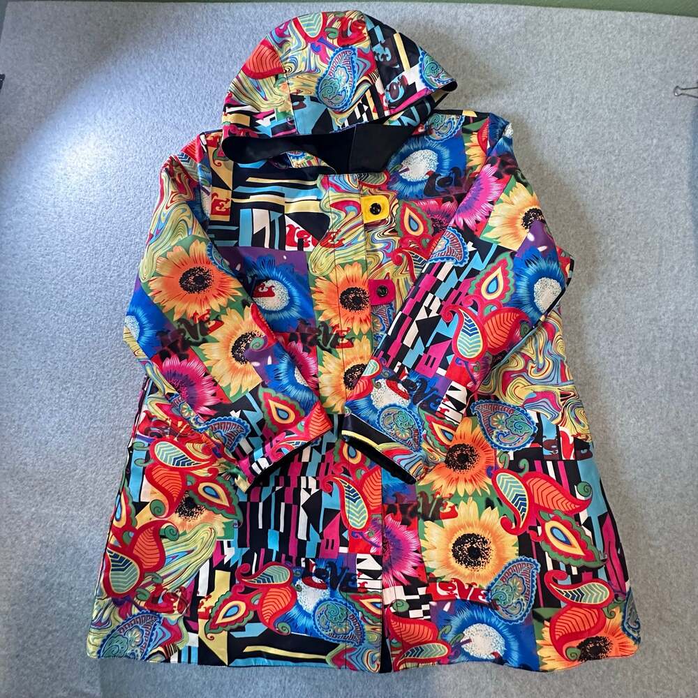 Oopéra Reversible Abstract Art Print Hooded Raincoat Women's XL